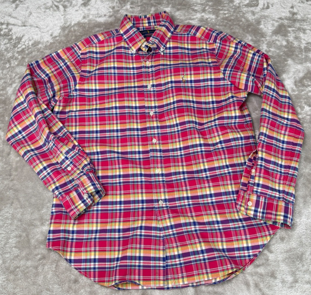 Ralph Lauren Pink Purple Yellow Plaid Classic Fit Long Sleeve Shirt Mens L